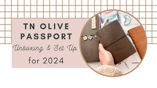 Traveler’s Notebook Passport Olive Unboxing and Set Up for 2024 [upl. by Baniaz]