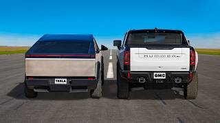 Tesla Cybertruck v Hummer EV DRAG RACE [upl. by Bunni]