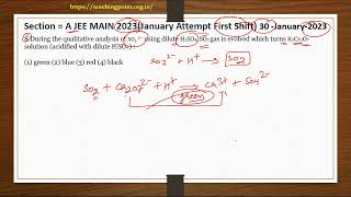 Section  A jeemain 202330 January Shift 1 8 During the qualitative analysis of SO3 [upl. by Helgeson56]