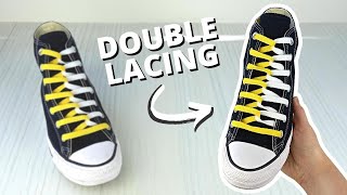 DOUBLE LACING SHOES TUTORIAL Easy Way [upl. by Linkoski565]