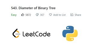 Diameter of Binary Leetcode Python [upl. by Edras841]