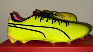 UNBOXING KING ULTIMATE FGAG FOOTBALL BOOTS ELECTRIC LIME PUMA BLACK POISON PINK 4K [upl. by Hildick]