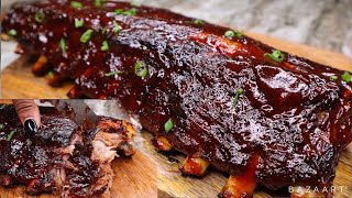 Super Easy Oven Baked Ribs Fall Off The Bone BBQ Ribs Recipe [upl. by Drugi]