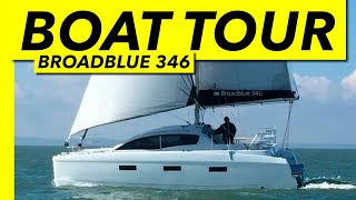 A very rare small cruising catamaran  Broadblue 346 tour  Yachting Monthly [upl. by Edison]