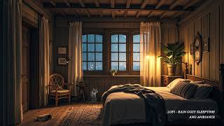 A Cozy Lofi Bedroom with kitty cat for a Rainy Nights Sleep music Ambiance [upl. by Kravits]