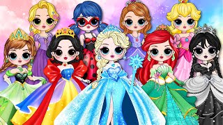 🟢If Elsa Snow White Wednesday Become Princess  DIY Paper Dolls Fashion [upl. by Martens]