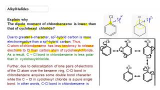 Explain why the dipole moment of chlorobenzene is lower than that of cyclohexyl chloride [upl. by Netsyrk]