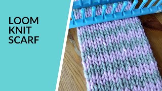 Loom Knit Scarf with Horizontal Stripes  Two Colours  Double Knitting  Long Loom [upl. by Anivol]