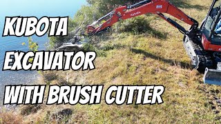 In Action Kubota excavator with brush cutter [upl. by Annawaj]