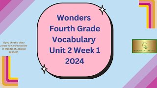 Wonders Fourth Grade  Vocabulary Words Unit 2 Week 1 [upl. by Aserej680]