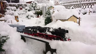 Winterfahrt🌨Piko G BR 50🚂  BR 110 mit Schneeschleuder❄ und Schneeräumung🌨bei Nacht🌃Lgb Gartenbahn [upl. by Aneelahs583]