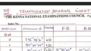 TRIANGULATION BEARING SHEET KNEC 2022 Survey calculations [upl. by Schilt]