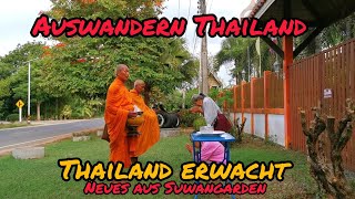 Thailand erwacht morgens 620 Uhr die Regenzeit hat begonnen Mönche zur morgendlichen Essensspende [upl. by Liag]