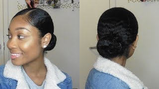 Sleek Bun On Thick Natural Hair  Step By Step [upl. by Tallulah170]