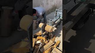 The process of splitting logs horizontally Good tools and machinery make work easy [upl. by Aldercy]