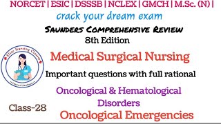 28 NCLEX Saunders 8th Edition oncological amp Hematological Disorders Oncological Emergencies [upl. by Oyek469]