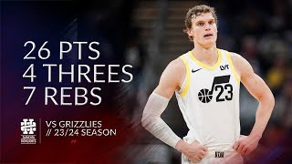 Lauri Markkanen 26 pts 4 threes 7 rebs vs Grizzlies 2324 season [upl. by Anilesor]