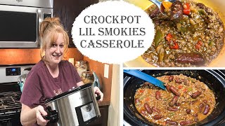 CROCKPOT LIL SMOKIES CASSEROLE  Easy Beanie Weenie Dinner [upl. by Nyra]