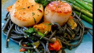 Recipe for Squid Ink Pasta with Scallops  The Solo Cook [upl. by Rehtnug]