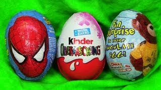 3 Kinder Surprise Eggs Holiday Edition Opening Choco Treasure Spiderman BuildABear Toy Surprise [upl. by Lyle]