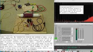 testing a CW TUNED SPARK GAP Transmit FERRiTE ANTENNA resonant at 50Khz  Pulse Density Modulated CW [upl. by Bollinger]