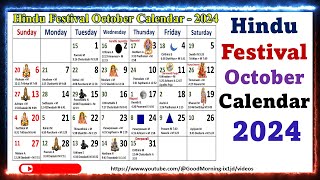 Hindu Festivals October Calendar 2024 2024octobercalendar calendar2024 calendarfestivals2024 [upl. by Arodoet]