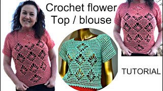 Crochet flower top tutorial  crochet floral lace stitch  crochet mesh top  shylercrochets ​ [upl. by Honna416]