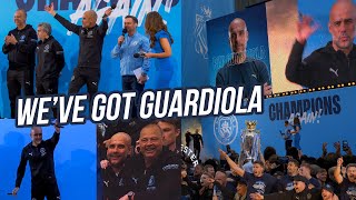 quotWeve Got Guardiolaquot Pep sings his song with fans amp players at Man City trophy parade [upl. by Sholes758]