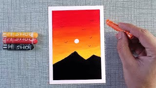 Sunset drawing  Oil pastel drawing for beginners  menggambar [upl. by Regen]