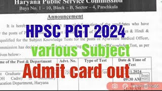 HPSC PGT Admit card outeconomicsHindiEnglishhpsc pgt updateimportant notice [upl. by Anidene]