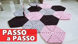 Tapete de crochê com hexágonos e COSTURA INVISÍVEL em crochê passo a passo [upl. by Merle]