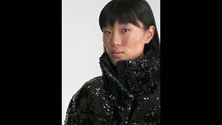 RUDSAK Shiny LAURENCE Padded SEQUIN DOWN PUFFER Jacket Glossy Black Women [upl. by Dubenko650]