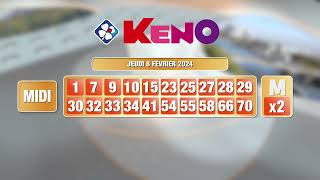 Tirage du midi Keno® du 08 février 2024  Résultat officiel  FDJ [upl. by Anawak]