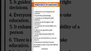 10 Lines on Importance of education  Essay on Importance of education  Importance of education [upl. by Anirtal]