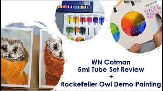 Winsor amp Newton Cotman 5ml Tube Set REVIEW amp COMPARISON  Plus Sample Painting of ROCKEFELLER OWL [upl. by Yniffit]