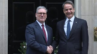 Greek PM Mitsotakis welcomed by Keir Starmer at 10 Downing Street  AFP [upl. by Talich]