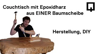 Couchtisch Tisch mit Epoxidharz selber bauen aus EINER riesen Baumscheibe aus Esche [upl. by Seraphim]