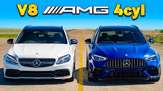 New C63 4cyl v old C63 V8 DRAG RACE [upl. by Llevel116]