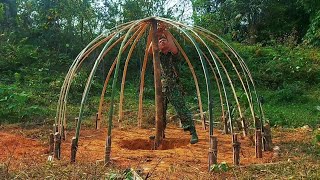 20 days to build survival shelter in the tropical rainforest Solo bushcraft  Cacth and cook [upl. by Harimas116]