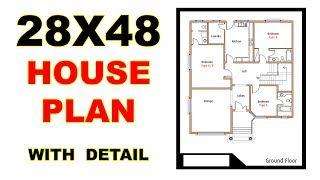 28x48 House plan  6 marla House plan  1344 sq ft [upl. by Oibesue]