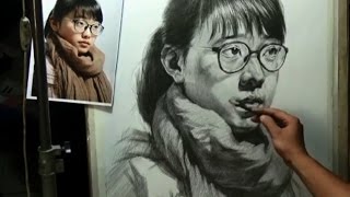 Myopic Girl Portrait Drawing in Pencil  Timelapse [upl. by Elletnahs936]