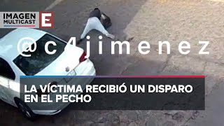 Asalto en CDMX Intenta robar auto balea a víctima y se tropieza al huir [upl. by Nrublim]