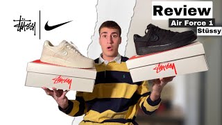 REVIEW ET UNBOXING DES AIR FORCE 1 STÜSSY FOSSIL ET BLACK  ONFEET  FR [upl. by Ahsiekin]