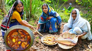 বাগানের পাকা আলু দিয়ে মৃগেল মাছের লাল ঝোল সঙ্গে মাছের টক রান্না  Village style fish curry recipe [upl. by Atahs]