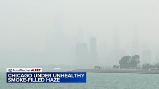 Heavy haze remains in Chicago area from Canadian wildfires [upl. by Primaveras]