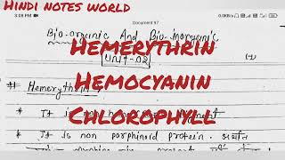 Hemerythrin  Hemocyanin  Chlorophyll  Msc chemistry notes in hindi [upl. by Persis]