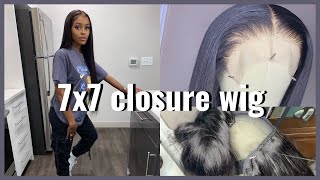 HOW TO  FLAT GLUELESS 7X7 CLOSURE WIG  MINI FRONTAL [upl. by Yenobe]