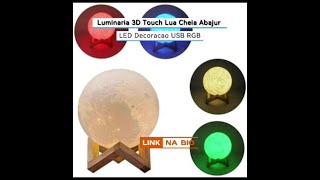 Luminária 3D Touch Lua Cheia Abajur LED Decoração USB RGB httpsamznto4e6HErs [upl. by Hutchings]