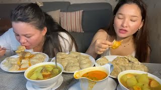 Hami sabai ko favourite spicy jhol achar pork chicken mix momo with mix soup mukbang [upl. by Kimball]