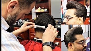 Classic Pompadour Haircut with a Razor ft MC Barber [upl. by Eesdnil]